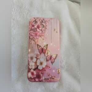 Pink Butterfly Floral iPhone 14 Pro Max Case | Aesthetic Protective Cover